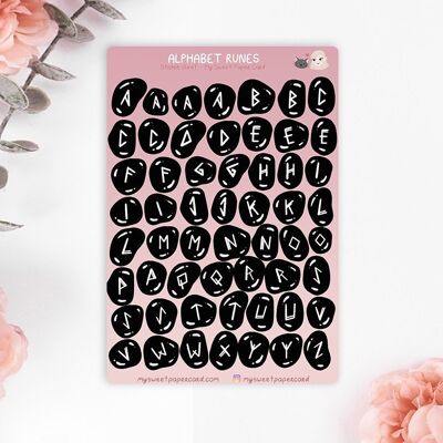 Planche de Stickers 9 x 13 cm - Alphabet Runes Magiques
