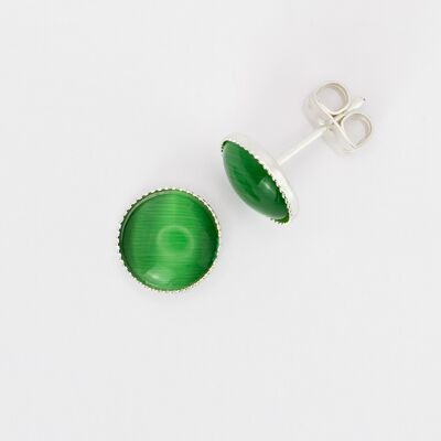 Pendientes de botón, baño de plata, verde (265.8.S)