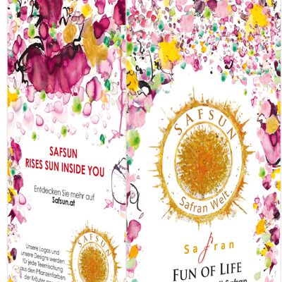 Safrantee, "Fun of Life ", Pfefferminze mit Safran und Orangenschalen und Rosenblütenblättern