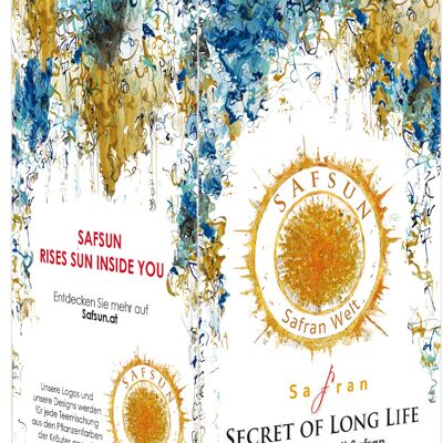 Safrantee, "Secret of Long Life ", Grüner Tee mit Safran, Orangen-schalen und Kardamom
