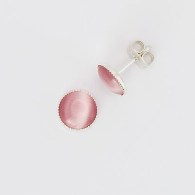 Orecchini a bottone, placcati argento, rosa (265.5.S)
