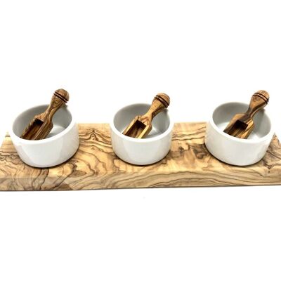 Set of 3 FANO3 bowls with olive wood salt chips