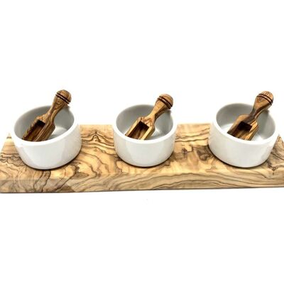 Set of 3 FANO3 bowls with olive wood salt chips