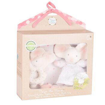 Meiya & Alvin: Mouse MEIYA / SET en BOÎTE: Mouse MEIYA jouet doux mini 22 cm &  anneau de dentition en caoutchouc naturel 11cm, en boîte fenêtre, 0+ 4