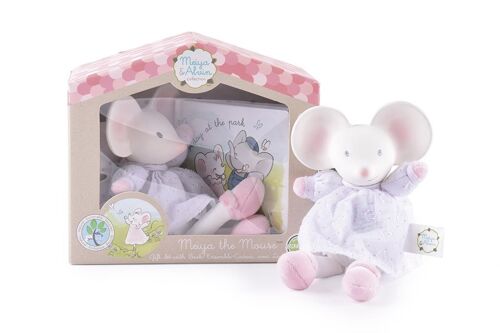 Meiya & Alvin: Souris MEIYA / SET en BOÎTE: Souris MEIYA jouet doux avec tête en caoutchouc naturel 19cm & livre (EN NÉERLANDAIS), en boîte fenêtre, 0+