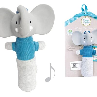 Meiya & Alvin: Elefante ALVIN - SQUEAKER con cabeza de caucho natural 17cm, en cartulina, 0+