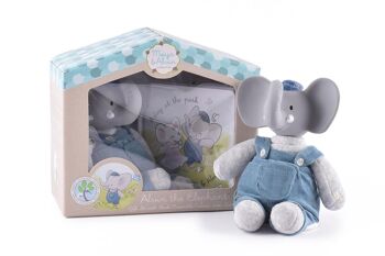 Meiya & Alvin: Éléphant ALVIN / SET en BOÎTE: Éléphant ALVIN jouet doux avec tête en caoutchouc naturel 19cm & livre (NÉERLANDAIS), en boîte fenêtre, 0+ 1