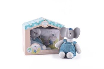 Meiya & Alvin: Éléphant ALVIN / SET en BOÎTE: Éléphant ALVIN jouet doux avec tête en caoutchouc naturel 19cm & livre (NÉERLANDAIS), en boîte fenêtre, 0+ 2