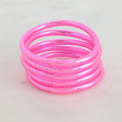 Bracciale rigido buddista spesso con mantra taglia XS - Rosa neon