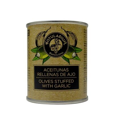 Mit Botularium-Knoblauch gefüllte Oliven (Packung mit 10 Minibar-Dosen)