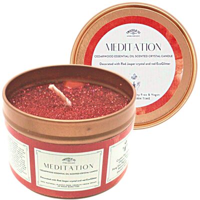 Cedarwood Essential Oil & Red Jasper Crystal Candle, Wellbeing, Spiritual Witch, Root Chakra, red biodegradable glitter