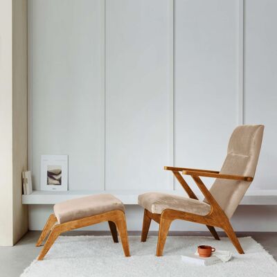 Apollo Lounge Chair - Beech Wood, Oak Stain - Velvet Line Premium