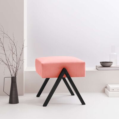 Retrostar Footstool - Beech Wood, Black Lacquered - Velvet Line