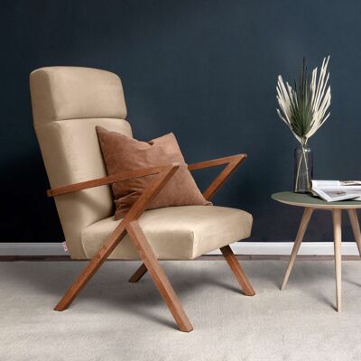 Retrostar Lounge Chair - Beech Wood, Walnut Stain - Velvet Line Premium
