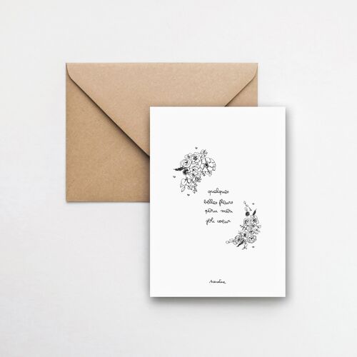 Belles fleurs - carte 10x15 papier fait main et enveloppe recyclée