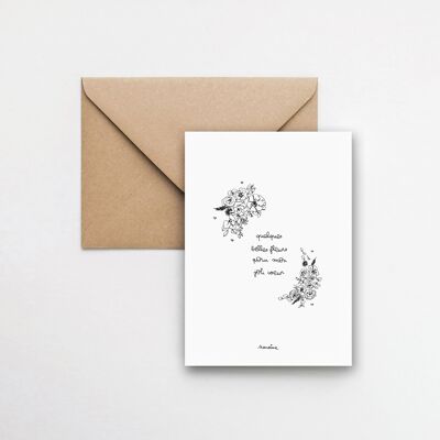 Hermosas flores - tarjeta 10x15 papel hecho a mano y sobre reciclado