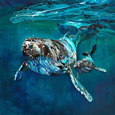 The Whale and Calf - Hand embellished 30x30cm