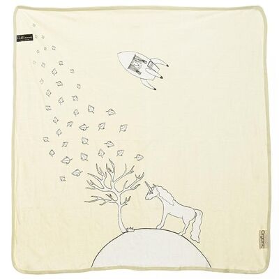 Pellianni: COUVERTURE LICORNE JAUNE 100x100cm, 100% GOTS