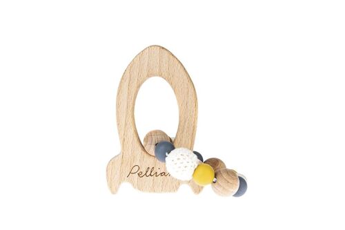 Pellianni: ANNEAU de DENTITION JAUNE 4x10x15cm, hêtre et érable non traités, silicone et coton, design suédois, en boîte en cadeau, 1+