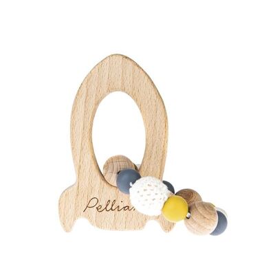 Pellianni: YELLOW TEETHING RING 4x10x15cm, untreated beech and maple, silicone and cotton, Swedish design, in gift box, 1+