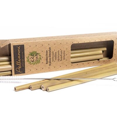 Pellianni: BAMBOO STRAWS L20xdiam.0,5cm, with brush, dishwasher-safe, in box 20x5.5x2cm