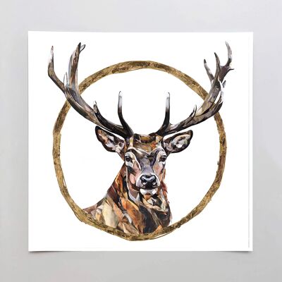 The Gold Stag - 40x40cm Hand Embellished
