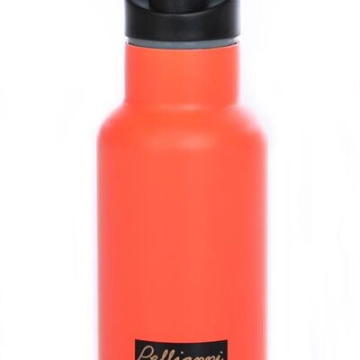 Pellianni: ORANGE INSULATED WATER BOTTLE 350ml, double wall, keep liquids cool for up to 12 hours and hot for about 6 hours, made of stainless steel, the cap is BPA free and has a safety lock