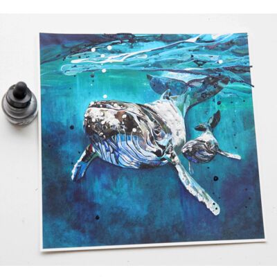 Hand Embellished "Beneath The Waves" - Hand embellished paper print 40x40cm