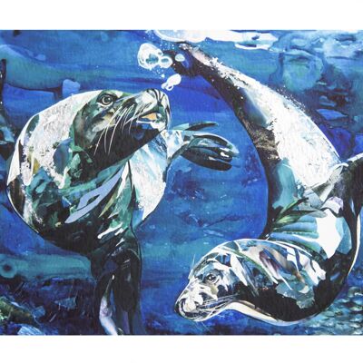 Hand Embellished "Deep Sea Dancers" - Hand embellished paper print 40x40cm