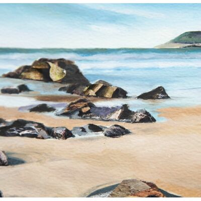 Hand Embellished "Woolacombe Rocks" - Hand embellished paper print A3