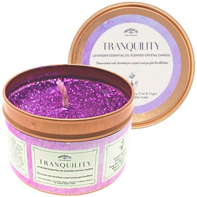Lavender Essential Oil & Amethyst Crystal Candle, Well-being, Spiritual Witch, Crown Chakra, Purple biodegradable glitter