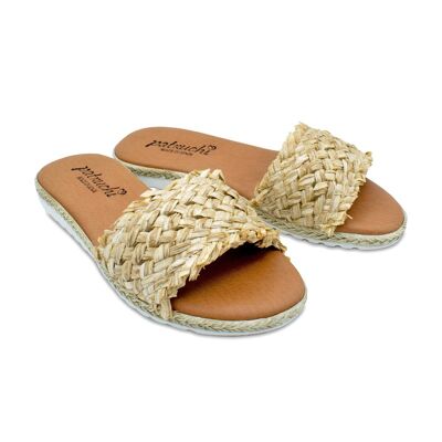 Sandalo con tomaia in rafia naturale beige