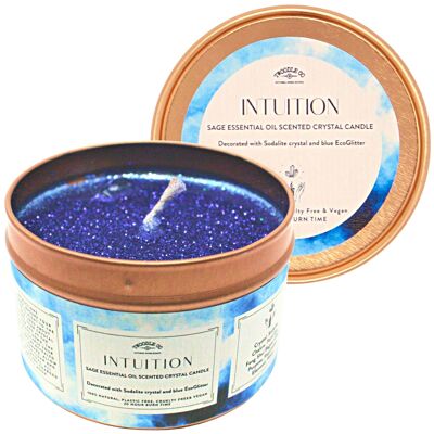Sage Essential Oil & Sodalite Crystal Candle, Well-being, Spiritual Witch, Third Eye Chakra, Blue biodegradable glitter