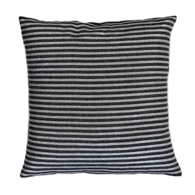 BODRUM - Fodera per cuscino in cotone nero/righe argento 40 x 40
