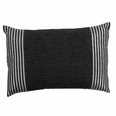 BODRUM1 - Kissenbezug aus schwarzer Baumwolle/Silberstreifen 35x50