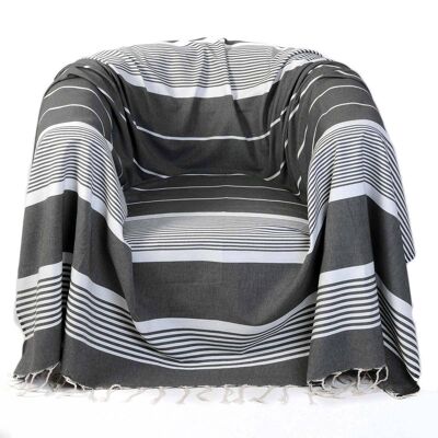 CARTHAGE - Gray Cotton Armchair Throw with White Stripes 200x200