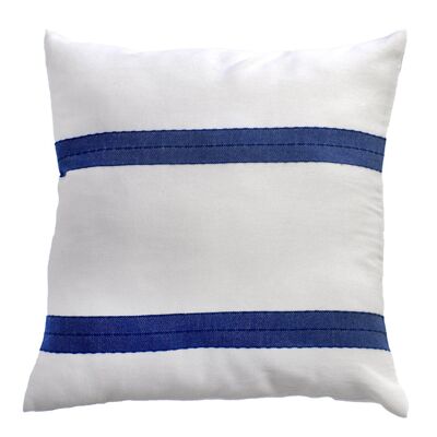 FES3- Housse de coussin en coton blanc/bleu 40 x 40