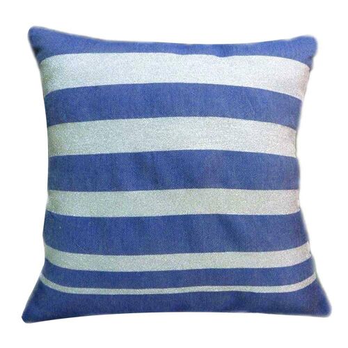 ISTANBUL- Housse de coussin en coton bleu/argent 40 x 40