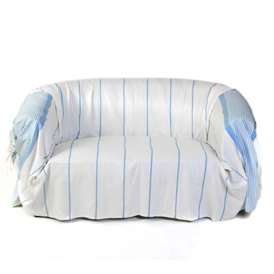 Manta de sofá CARTHAGE algodón blanco rayas azules 200x300