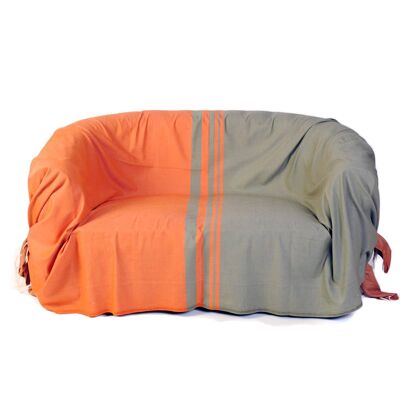 TANGER - Manta de sofá de algodón naranja/verde 200x300