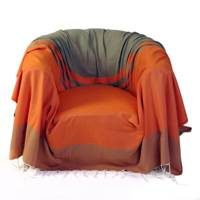 TANGER- Manta sillón algodón naranja/verde 200x200