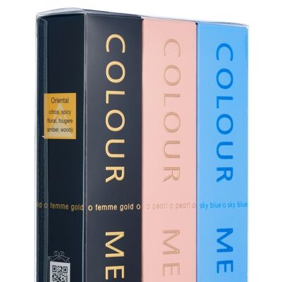 Colour Me Sky Blue/Gold Femme/Pearl - Triple Pack, Fragrance for Women, 3 x 50ml Eau de Parfum, by Milton-Lloyd