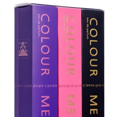 Colour Me Pink/Purple/Gold Femme - Triple Pack, Fragrance for Women, 3 x 50ml Eau de Parfum, by Milton-Lloyd