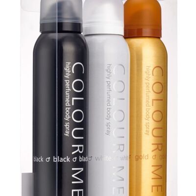 Colour Me Black/White/Gold Homme - Triple Pack, Fragrance for Men, 3 x 150ml Body Spray, by Milton-Lloyd