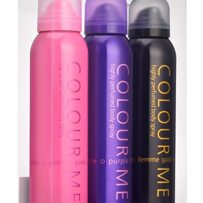 Colour Me Pink/Purple/Gold Femme - Triple Pack, Fragrance for Women, 3 x 150ml Body Spray, by Milton-Lloyd