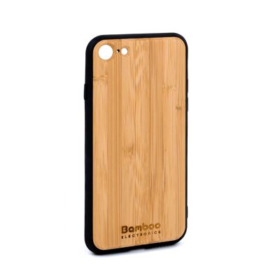 Coque de protection en bambou pour iPhone + protection d'écran en verre trempé