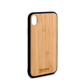 Coque de protection en bambou pour iPhone + protection d'écran en verre trempé 2