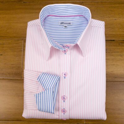 Grenouille Langarm-Hemd mit rosa gestreifter Passform
