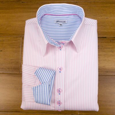 Grenouille Long Sleeve Pink Stripe Shaped Fit Shirt