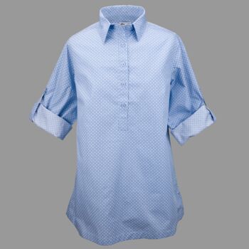 Grenouille Tunique à col tacheté bleu pastel et blanc pour femme 1